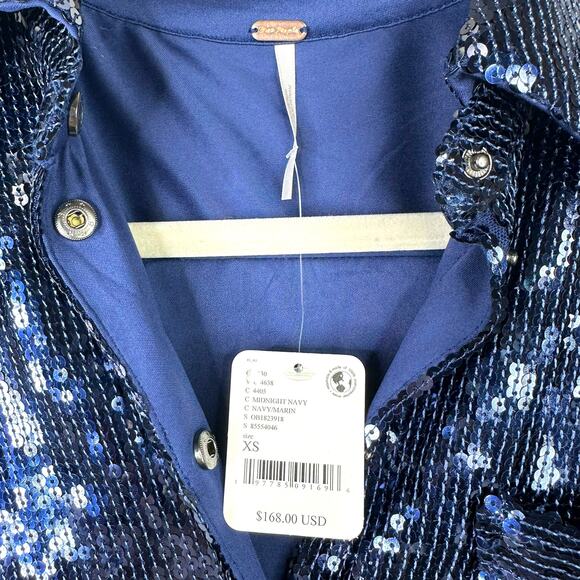 Free People NWT Midnight Navy Sophie Sequin Button Collared A-Line Mini Dress XS - Picture 7 of 9